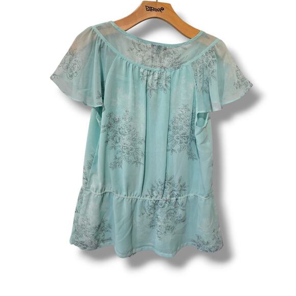 Apt. 9 Women’s Baby Blue Floral Semi-Sheer Lined Blouse - Size Large - Picture 4 of 9